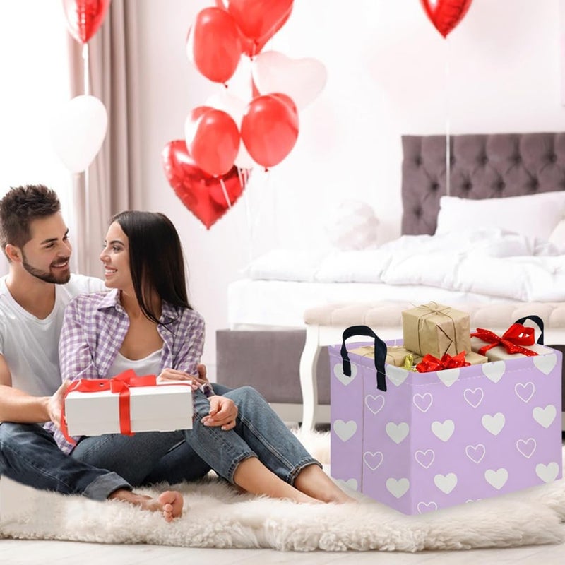FXOCSHE Rectangular Purple heart,Valentine's Day Gift Basket,nursery basket,Pink girls gift baskets,kids toy storage Bin, Love Heart Room Decor for Home,Shelf Baskets(Purple heart) - Image 3